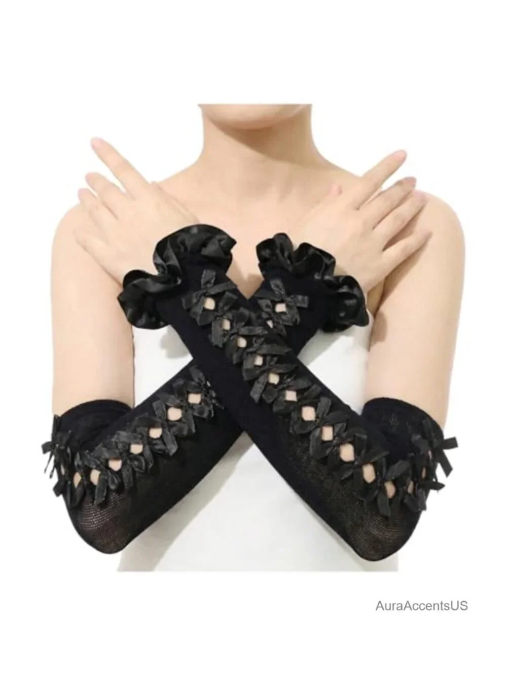Fingerless Lace Gloves Gothic Bowtie Arm Sleeves Y2K for Lolita Dress
